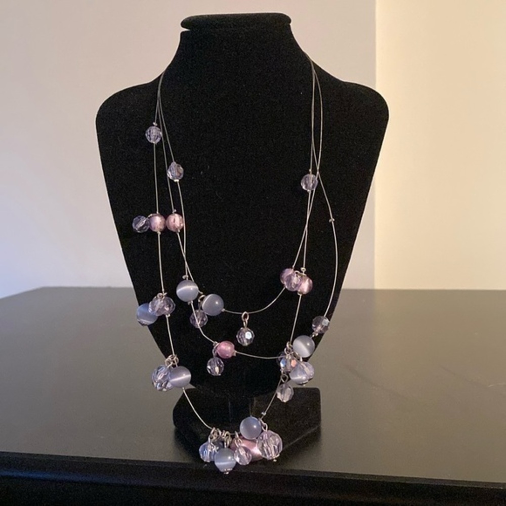 Elegant Multi-Strand Necklace with Pink and Purple Beads